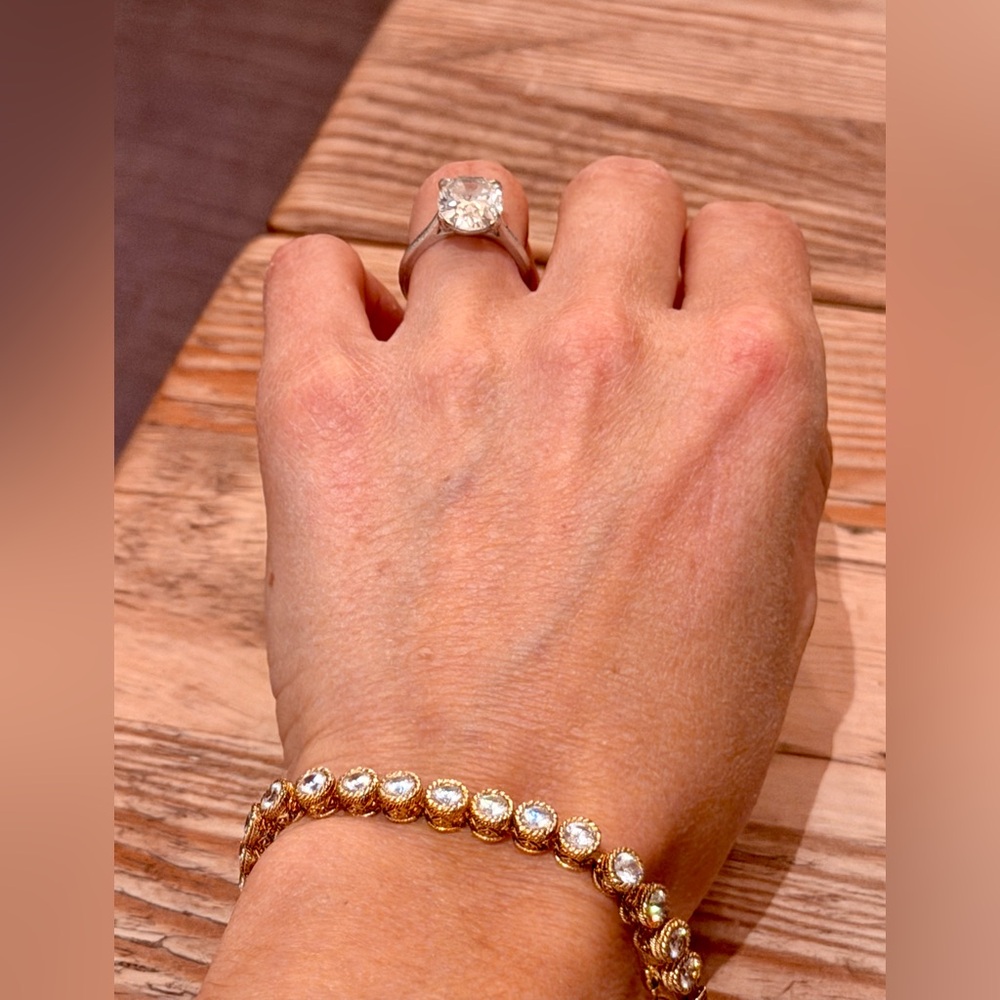 Judith Ripka Yellow Gold w. Round Clear Crystal CZ 💎 Sparkle ✨ Tennis Bracelet